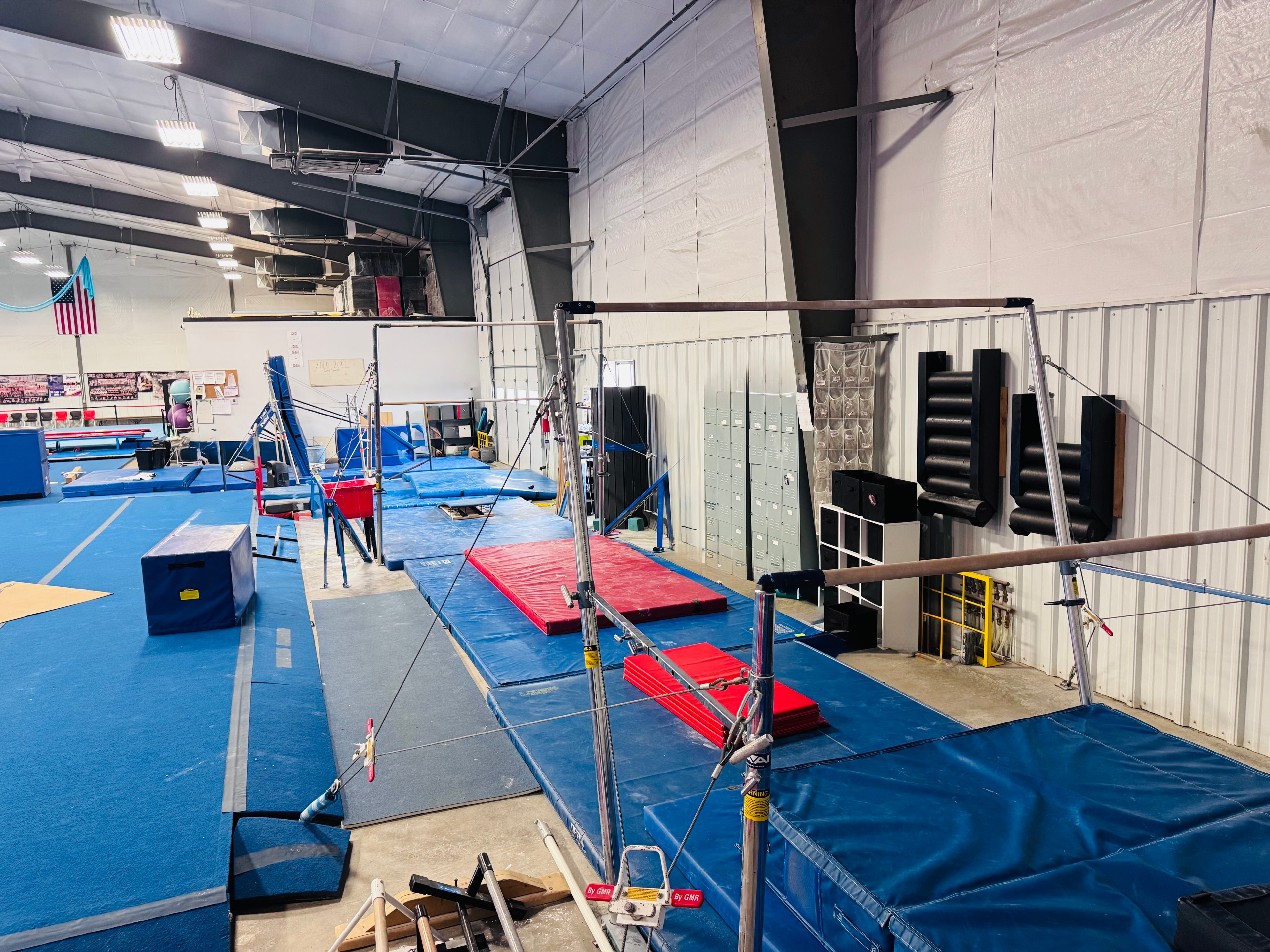 Uneven bars training area at Western Stars Gymnastics